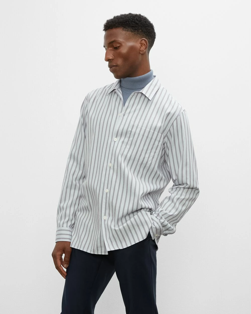 Best Pirce โ๏ธ Club Monaco Men Long Sleeve Striped Standard ๐ Shirt Grey Stripe โค๏ธ