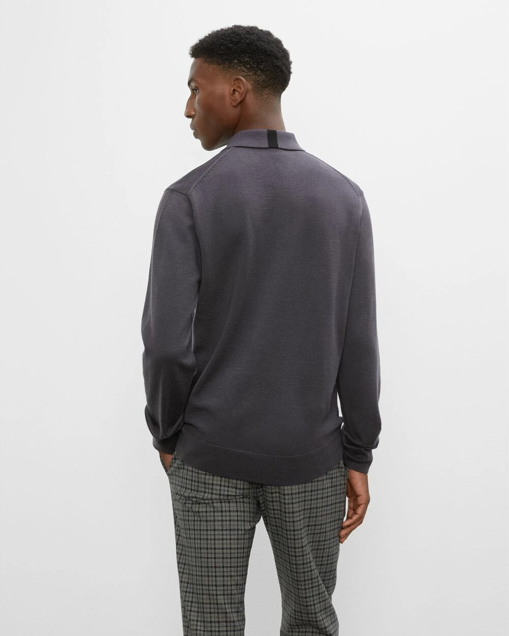 Best Sale ๐ Club Monaco Men Merino Wool Polo Sweater Dark Grey ๐ - Image 2