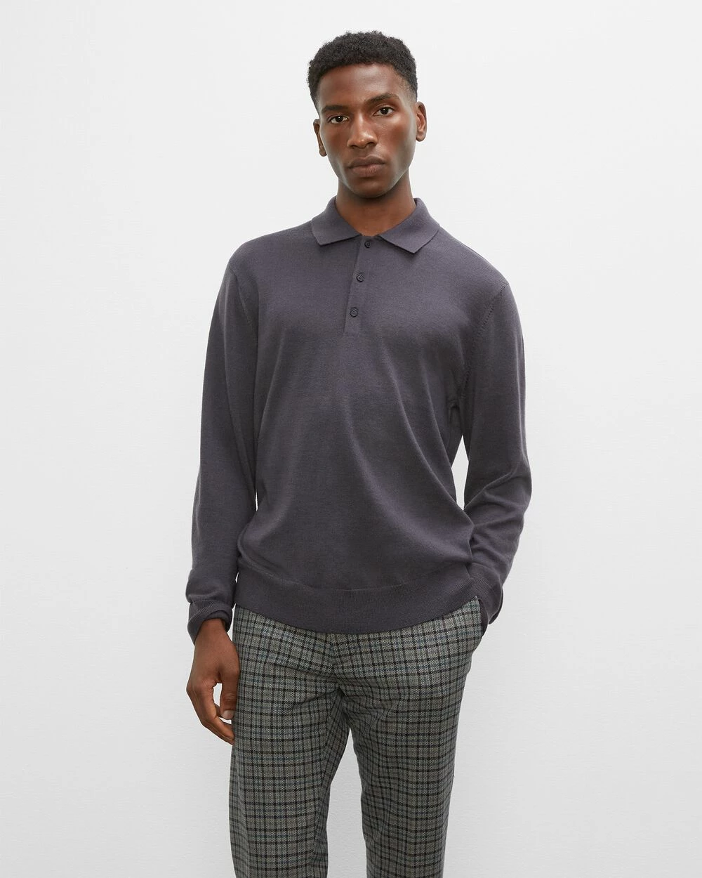 Best Sale ๐ Club Monaco Men Merino Wool Polo Sweater Dark Grey ๐