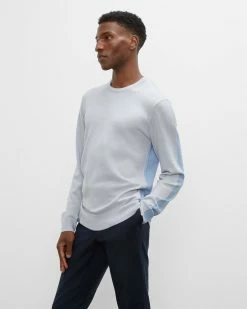 New 🤩 Club Monaco Men Colorblock Merino Wool Crewneck Sweater Light Blue 🌟