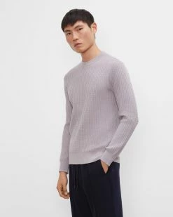 Discount 🎁 Club Monaco Men Racked Rib Crewneck Sweater Light Purple 💯