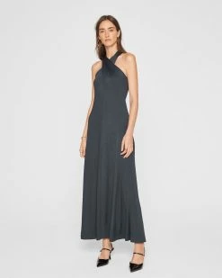 Cheap 🧨 Club Monaco 👩 Women High Neck Halter 👗 Dress Dark Green ❤️