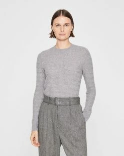 Top 10 🥰 Club Monaco 👩 Women Long Sleeve Stitch Cashmere Sweater Medium Heather Grey ✨