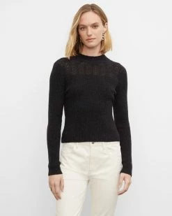Promo ๐ Club Monaco ๐ฉ Women Pointelle Yoke Sweater Black โญ