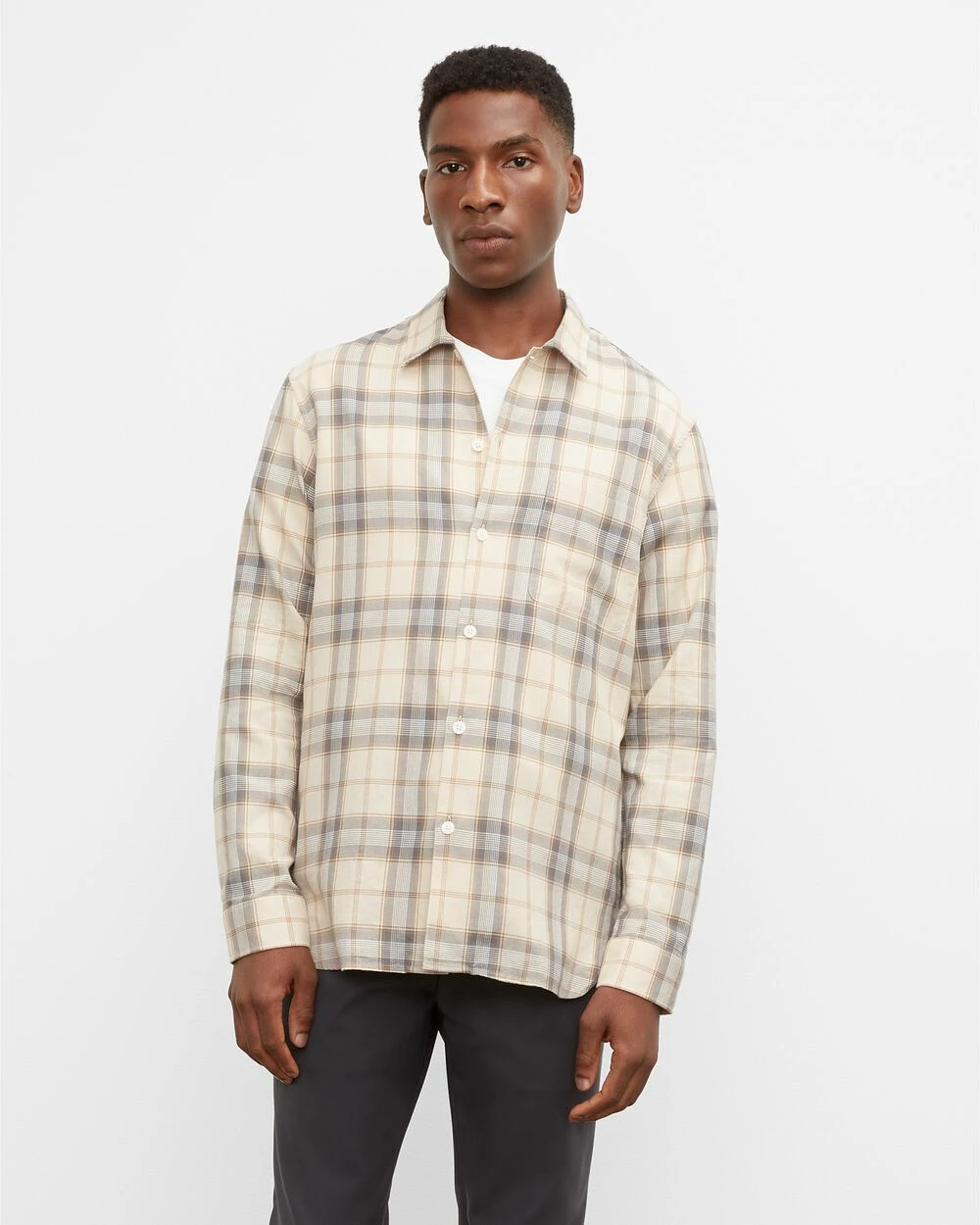 Flash Sale 👏 Club Monaco Men Long Sleeve Plaid Standard 👚 Shirt Tan Multi 😍 - Image 3