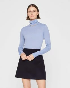 New 🤩 Club Monaco 👩 Women Julianna Wool-Cashmere Blend Turtleneck Blue ⭐