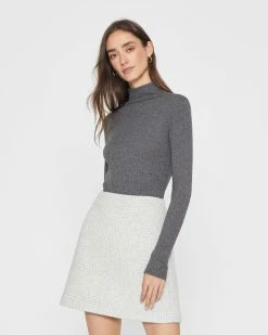 Flash Sale 💯 Club Monaco 👩 Women Julianna Rib Cashmere-Cotton Turtleneck Charcoal Grey ✔️