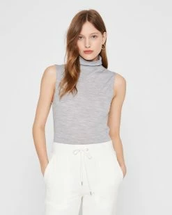 Cheap ✨ Club Monaco 👩 Women Julianna Wool-Cashmere Blend Sleeveless Turtleneck Medium Heather Grey ✨
