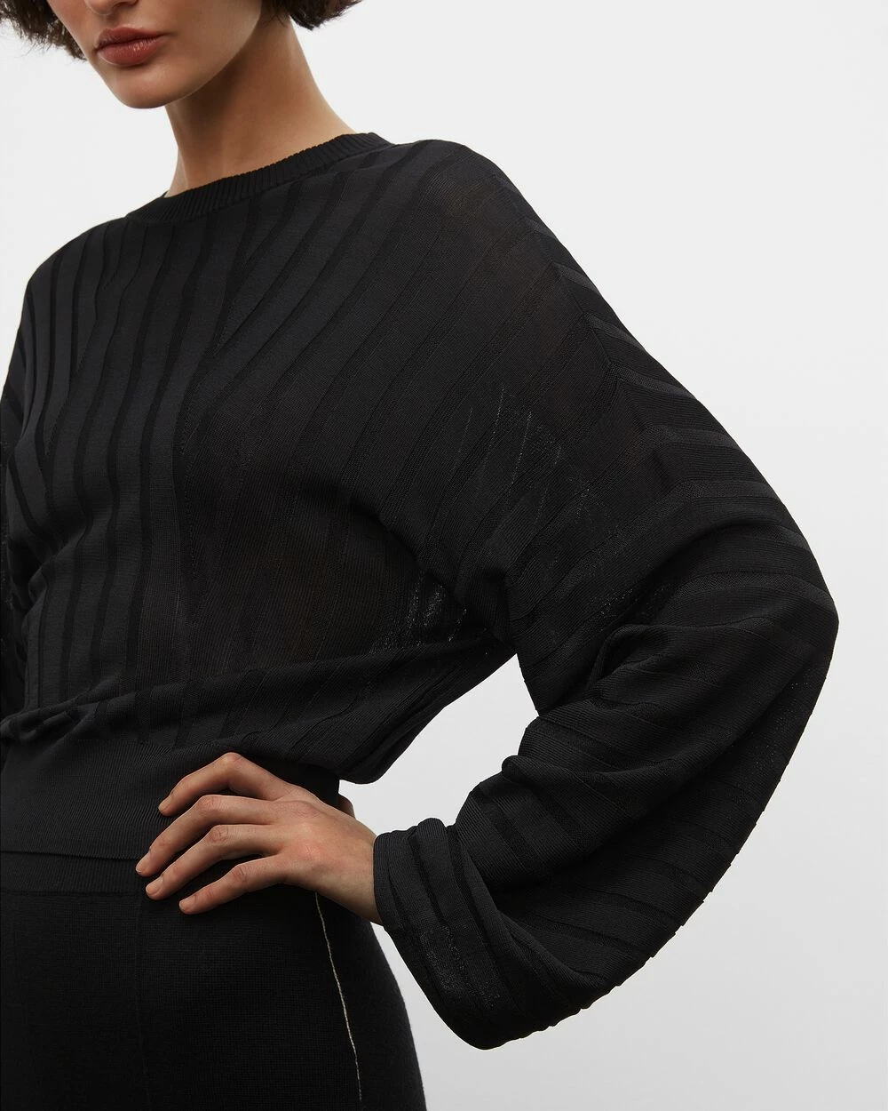 Hot Sale 🌟 Club Monaco 👩 Women Plaited Rib Dolman Sleeve Sweater Black 😉 - Image 3