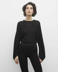 Hot Sale ๐ Club Monaco ๐ฉ Women Plaited Rib Dolman Sleeve Sweater Black ๐