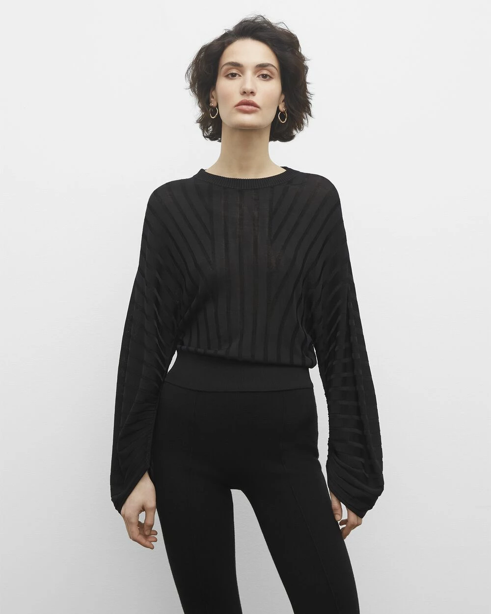 Hot Sale 🌟 Club Monaco 👩 Women Plaited Rib Dolman Sleeve Sweater Black 😉