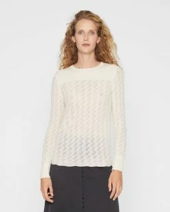 Discount 🔥 Club Monaco 👩 Women Cashmere Pointelle Crewneck Sweater Ivory 🔔