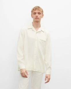 Wholesale ✨ Club Monaco Men Long Sleeve Textured 👕 Shirt Egret ⌛