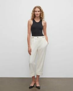 Coupon ❤️ Club Monaco 👩 Women Tab Detail Trousers Ecru ✔️