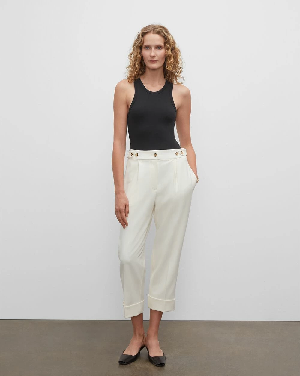 Coupon β€οΈ Club Monaco π© Women Tab Detail Trousers Ecru βοΈ