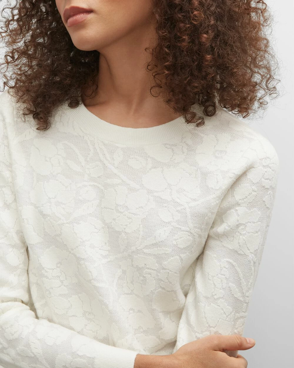 Best deal 🛒 Club Monaco 👩 Women Floral Jacquard Sweater White ❤️ - Image 3