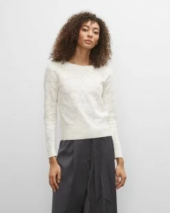 Best deal 🛒 Club Monaco 👩 Women Floral Jacquard Sweater White ❤️