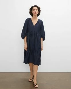 Promo β¨ Club Monaco π© Women Easy Midi Tiered π Dress Navy π