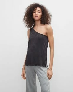 Wholesale ⭐ Club Monaco 👩 Women One Shoulder Rib Top Black ⌛