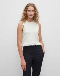 Budget ๐ฏ Club Monaco ๐ฉ Women Fringe Tank Blanc De Blanc ๐