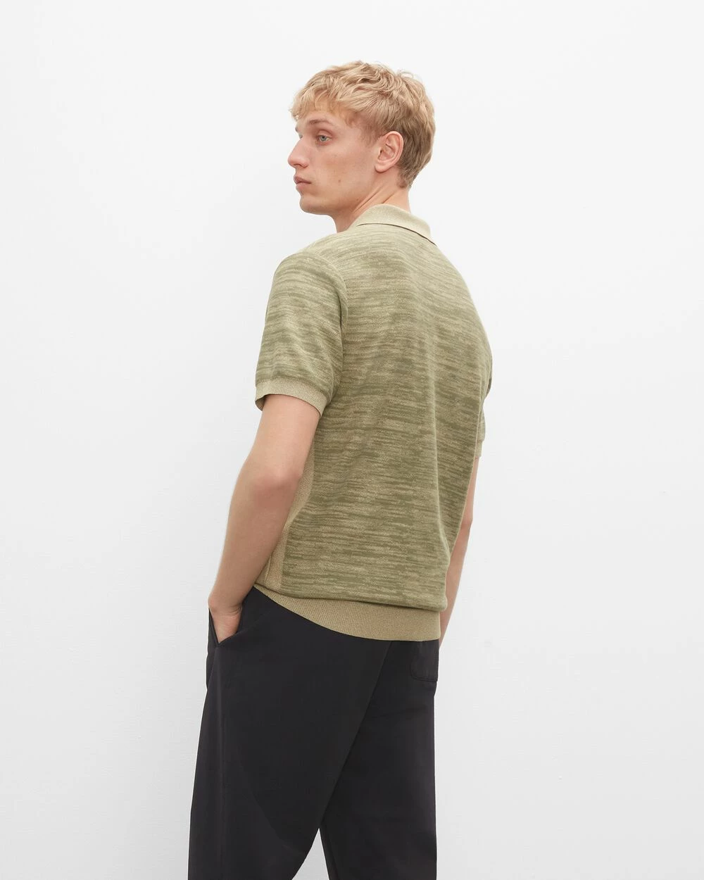 New π Club Monaco Men Short Sleeve Marl Polo Dark Olive π - Image 2