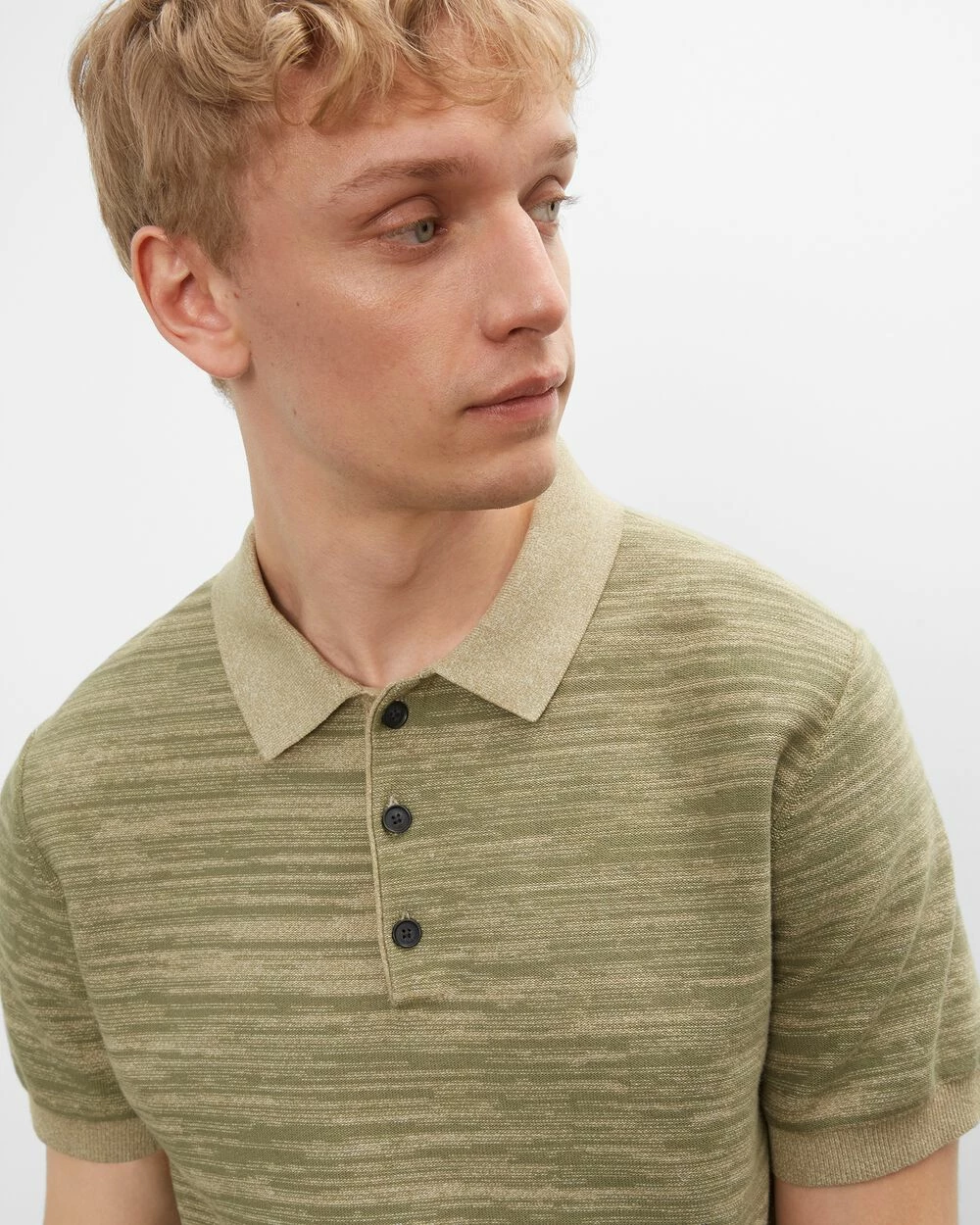 New π Club Monaco Men Short Sleeve Marl Polo Dark Olive π - Image 3