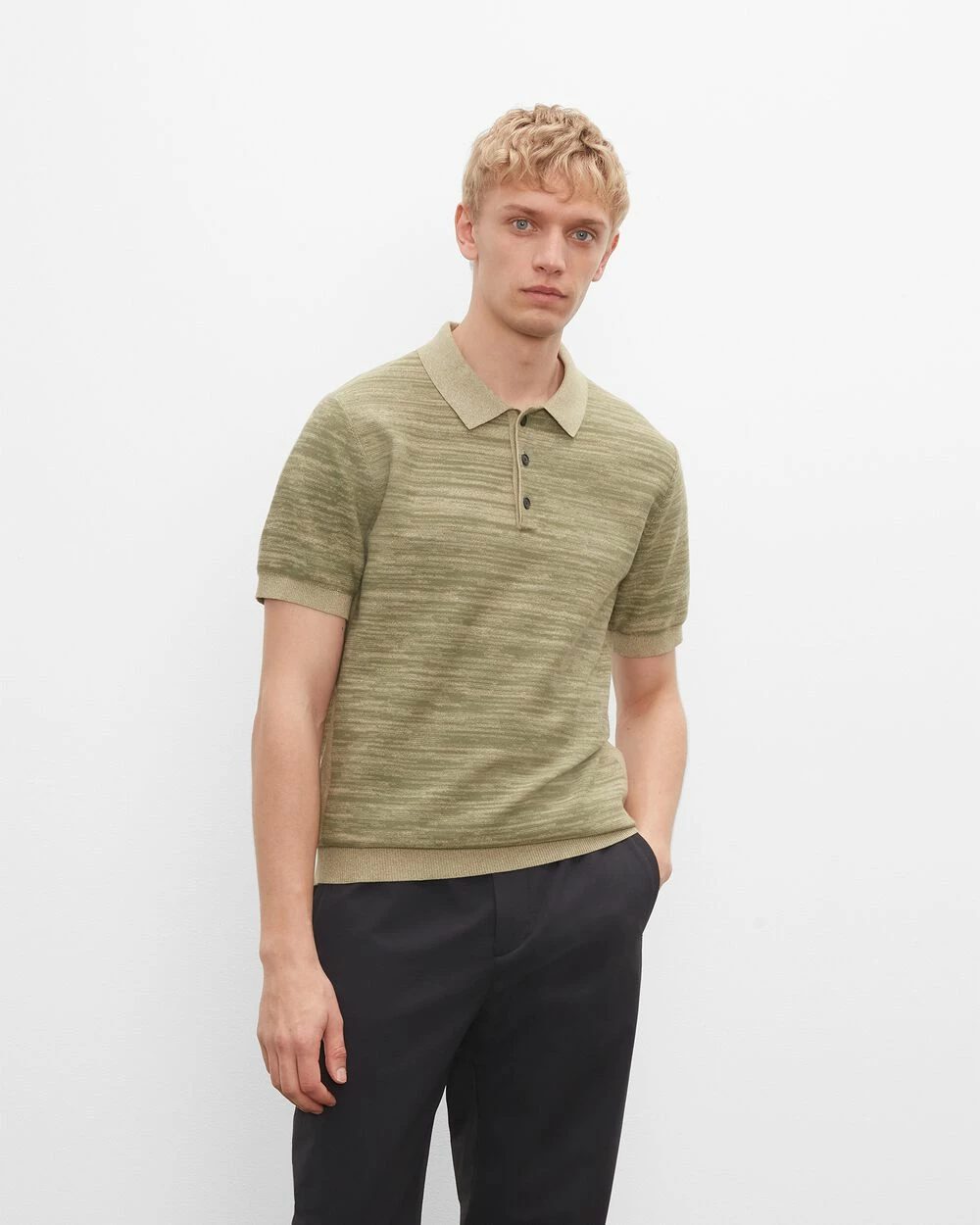 New π Club Monaco Men Short Sleeve Marl Polo Dark Olive π
