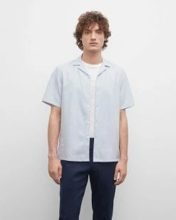 Buy 💯 Club Monaco Men Short Sleeve Linen 👕 Shirt Light Blue 💯