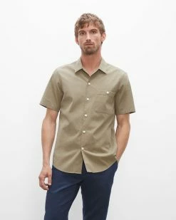 Cheap 👍 Club Monaco Men Short Sleeve Seersucker 👚 Shirt Olive ✔️