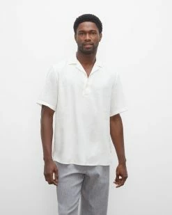 Coupon 🤩 Club Monaco Men Short Sleeve Popover 👕 Shirt White 😉