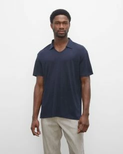 Best deal 😀 Club Monaco Men Short Sleeve Linen Polo Navy ✨