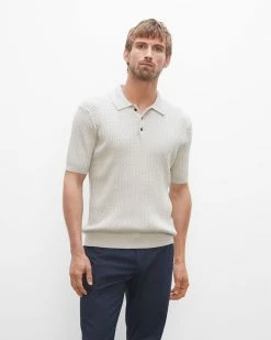 Deals 😉 Club Monaco Men Short Sleeve Cable Polo Lt Grey 😉