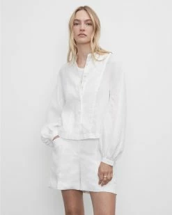 Cheapest ⭐ Club Monaco 👩 Women Linen Blouson Sleeve 👕 Shirt White 💯