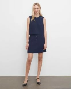 Deals π Club Monaco π© Women Textured Button Mini π Skirt Navy π€©