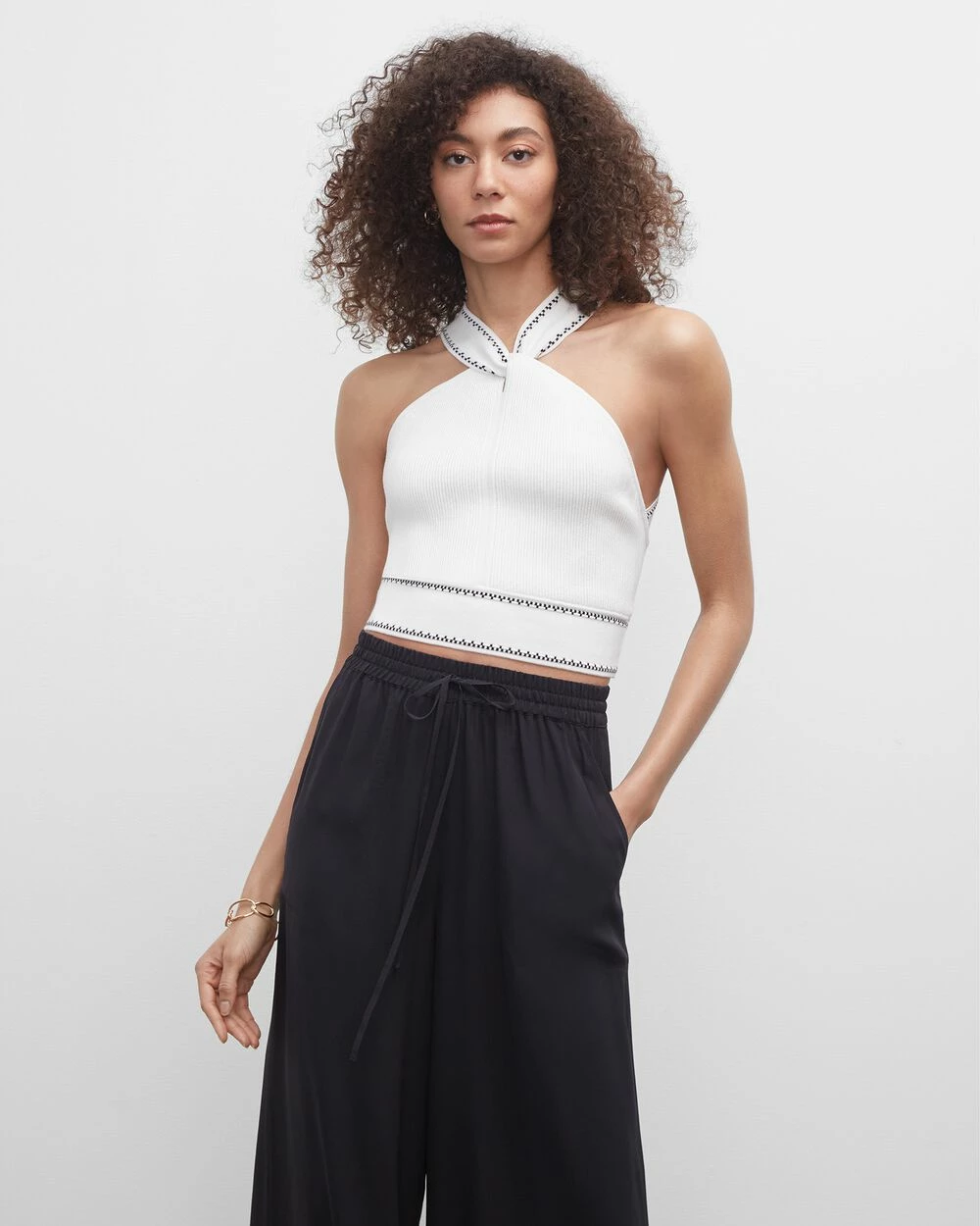 Best deal ๐ Club Monaco ๐ฉ Women Raeni Knit Tank White W/ Black ๐