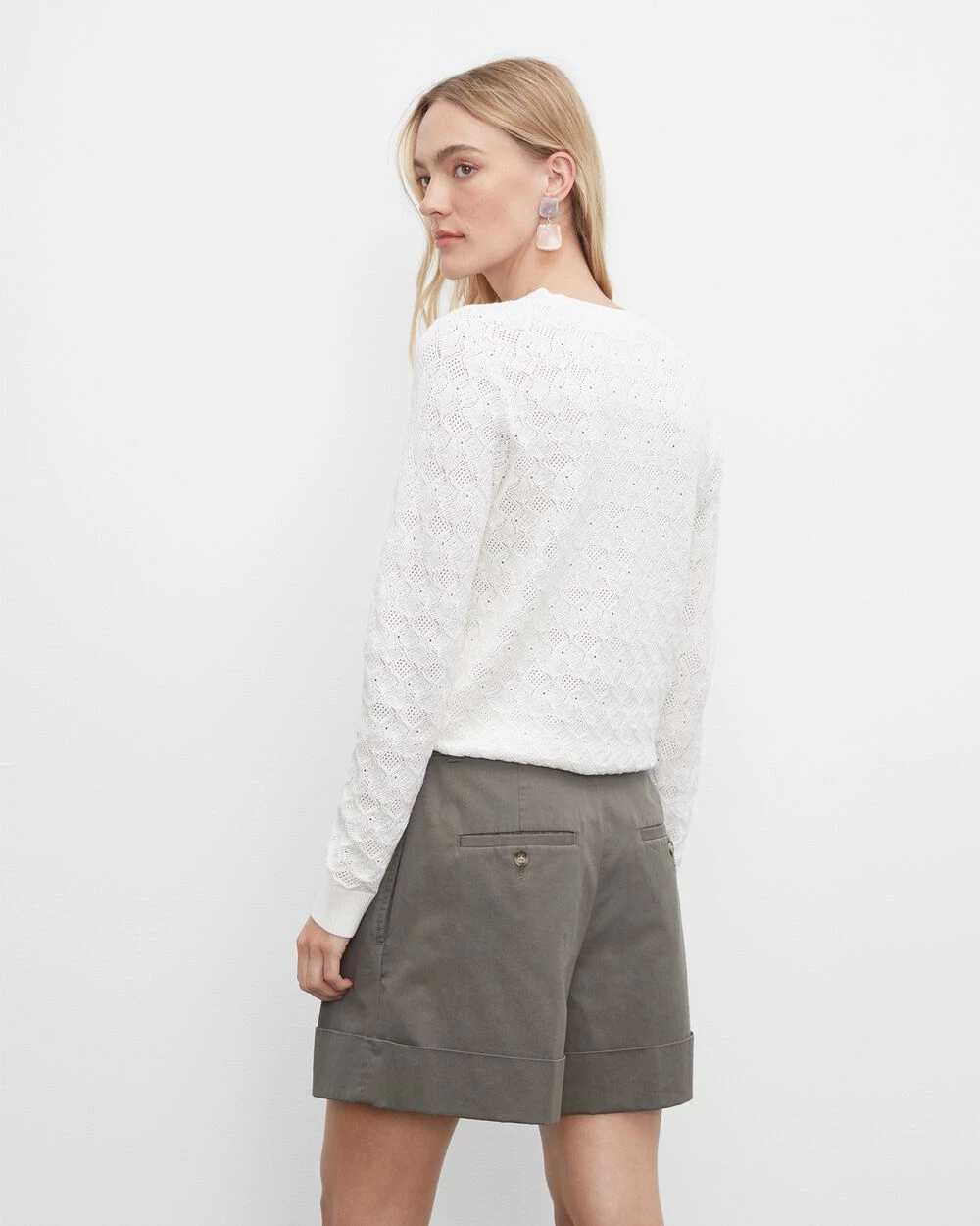 Best deal 😍 Club Monaco 👩 Women Pointelle Stitch Crew Sweater White 🌟 - Image 2