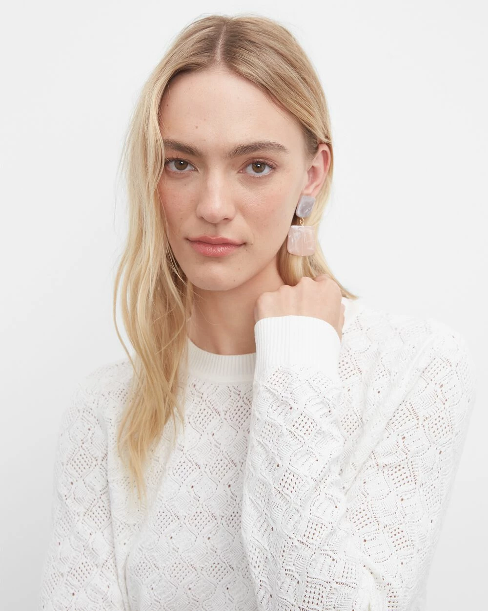 Best deal 😍 Club Monaco 👩 Women Pointelle Stitch Crew Sweater White 🌟 - Image 3