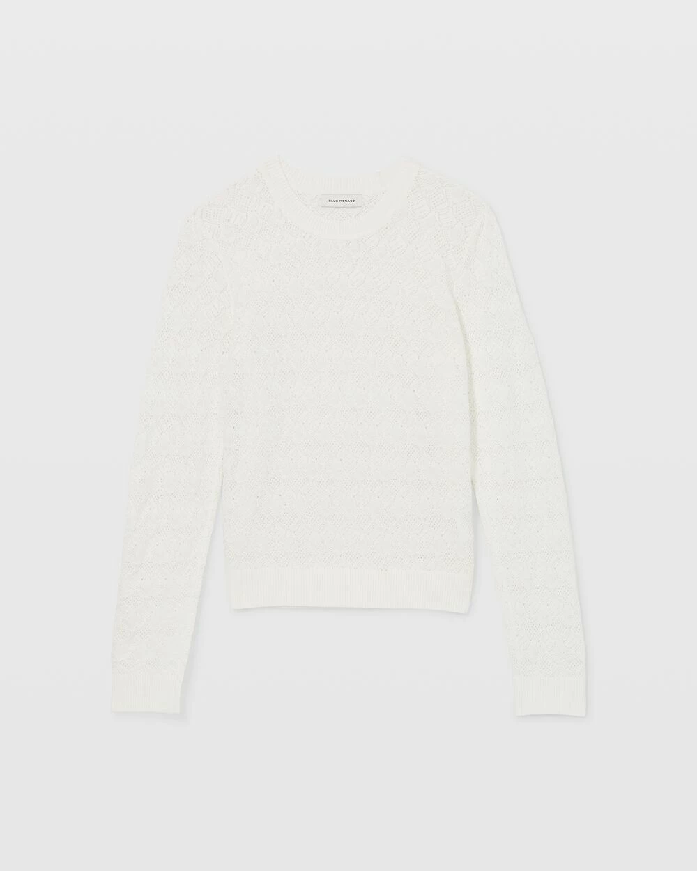 Best deal 😍 Club Monaco 👩 Women Pointelle Stitch Crew Sweater White 🌟 - Image 4