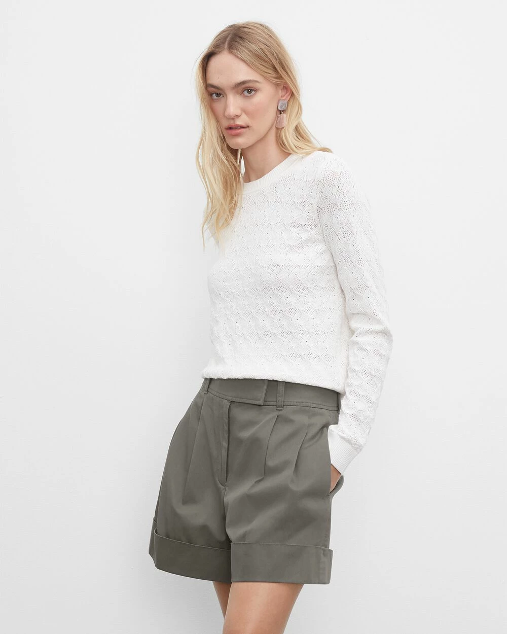 Best deal 😍 Club Monaco 👩 Women Pointelle Stitch Crew Sweater White 🌟