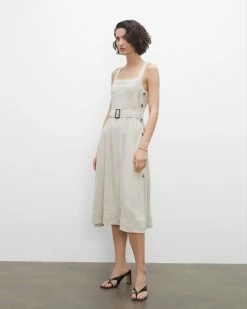 Hot Sale 😀 Club Monaco 👩 Women Side Button Linen 👗 Dress Flax 😀