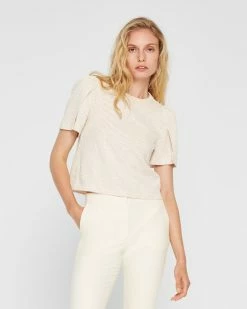 Best reviews of 😀 Club Monaco 👩 Women Textured Stripe Tee White/Khaki 🥰