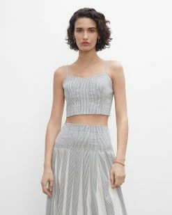 Promo 🎁 Club Monaco 👩 Women Striped Pintuck Bandeau Top Stripe 😍