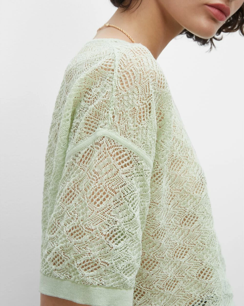 Hot Sale ๐งจ Club Monaco ๐ฉ Women Lace Stitch Tee Light Green ๐ฅ - Image 4