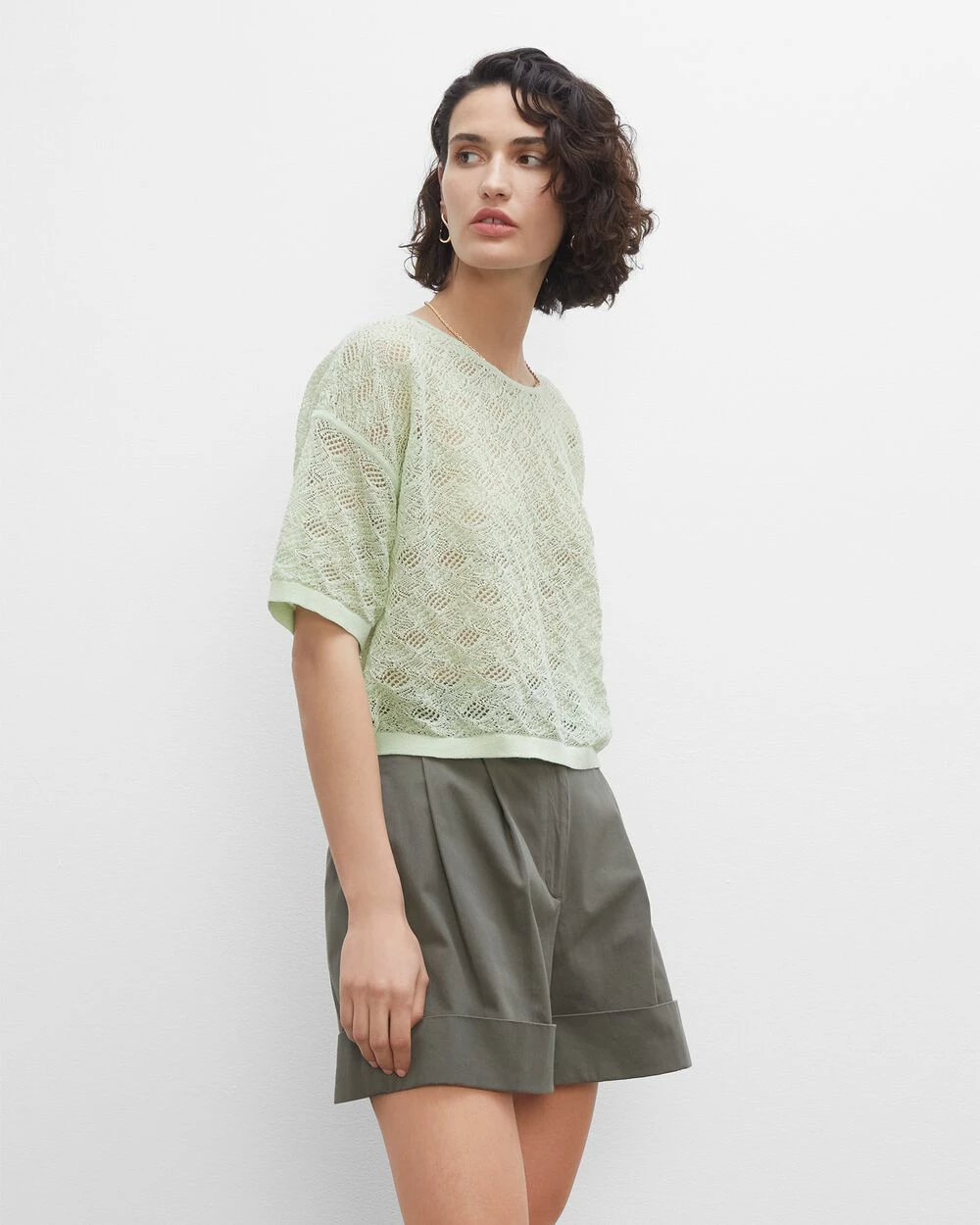 Hot Sale ๐งจ Club Monaco ๐ฉ Women Lace Stitch Tee Light Green ๐ฅ