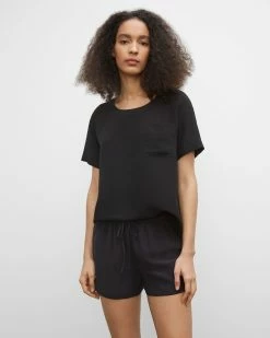 Brand new 🔔 Club Monaco 👩 Women Silk Relaxed Tee Black 🛒