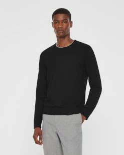 Discount 🌟 Club Monaco Men Long Sleeve Tech Crew Black Multi 😍