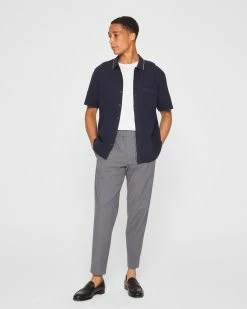 Cheap 🎁 Club Monaco Men Elasticated Dobby Trousers Navy Texture 🧨
