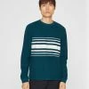 Best Pirce ⌛ Club Monaco Men Stripe Piqué Crewneck Sweatshirt Teal 🎁