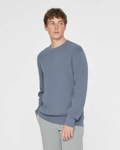 Best Sale ✔️ Club Monaco Men Grid Long Sleeve Crew Sweater Weathered Blue 😍