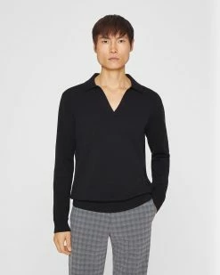 Budget 🎉 Club Monaco Men Colorblock Johnny Collar Sweater Black ✔️